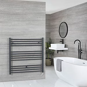 Milano Artle Electric 1000mm x 1000mm Anthracite Straight Heated Towel Rail With Element and Cable Cover