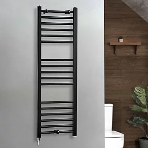 1200 x 400mm Slim Electric Towel Rail in Black with Simple Element Milano Nero