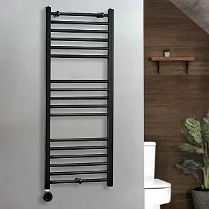 1200 x 500mm Black Flat Electric Towel Rail with Thermostatic Control Milano Nero