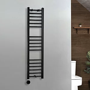 1200 x 300mm Thermostatic Black Electric Heated Towel Rail Milano Nero