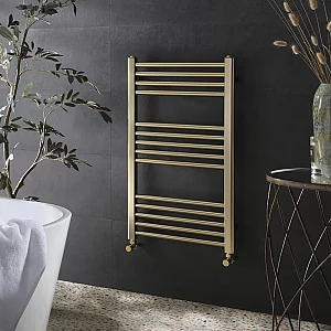 Milano Orelia Brushed Brass Flat Heated Towel Rail 800mm x 500mm