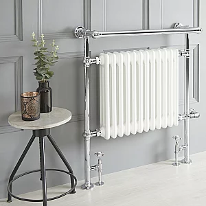 Milano Elizabeth White Traditional Dual Fuel Heated Towel Rail 930mm x 790mm With Overhanging Rail Choice of WiFi Thermostat and Cable Cover