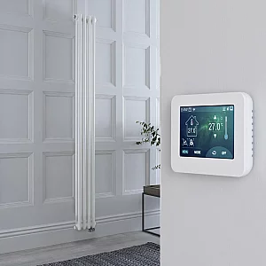 1500mm x 200mm White Traditional Vertical Electric Double Column Radiator with Touchscreen WiFi Thermostat Milano Windsor