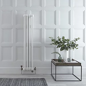 1500mm x 290mm White Traditional Vertical Dual Fuel Double Column Radiator with Chrome Valves Milano Windsor