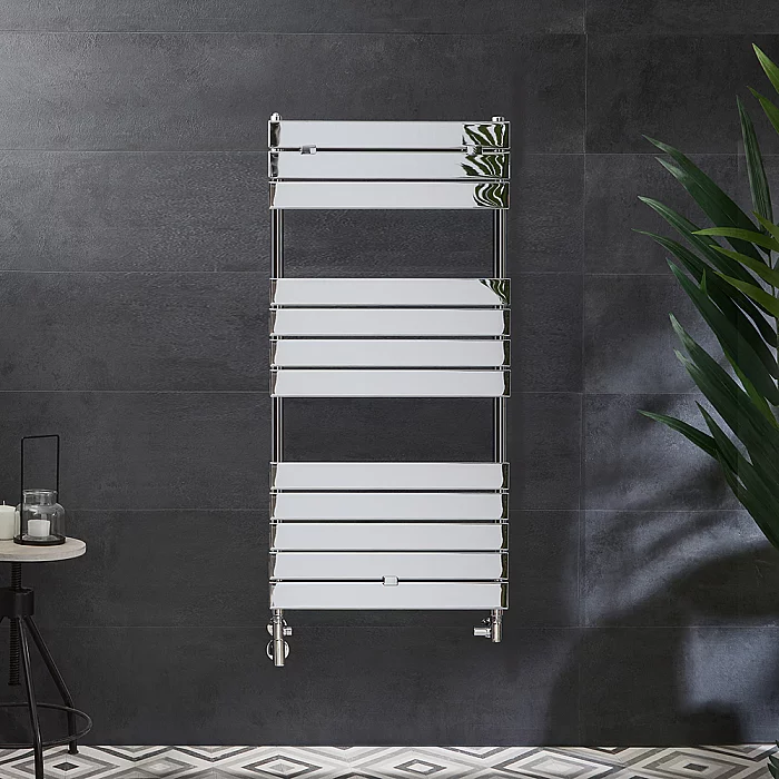 Milano Lustro Dual Fuel Designer Chrome Flat Panel Heated Towel Rail 1213mm x 600mm with Cable Cover