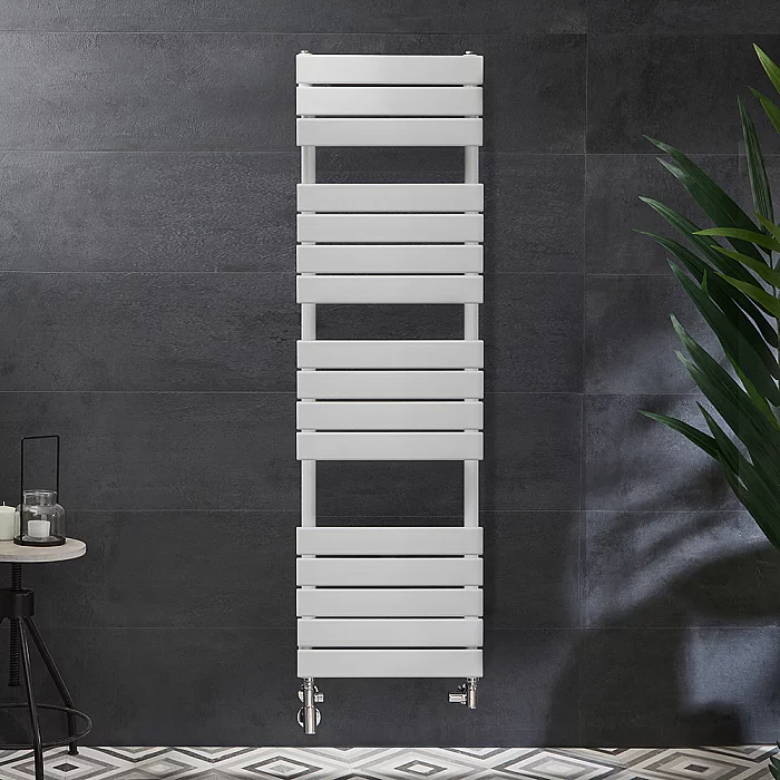 Milano Lustro Dual Fuel Designer White Flat Panel Heated Towel Rail 1500mm x 450mm with Cable Cover