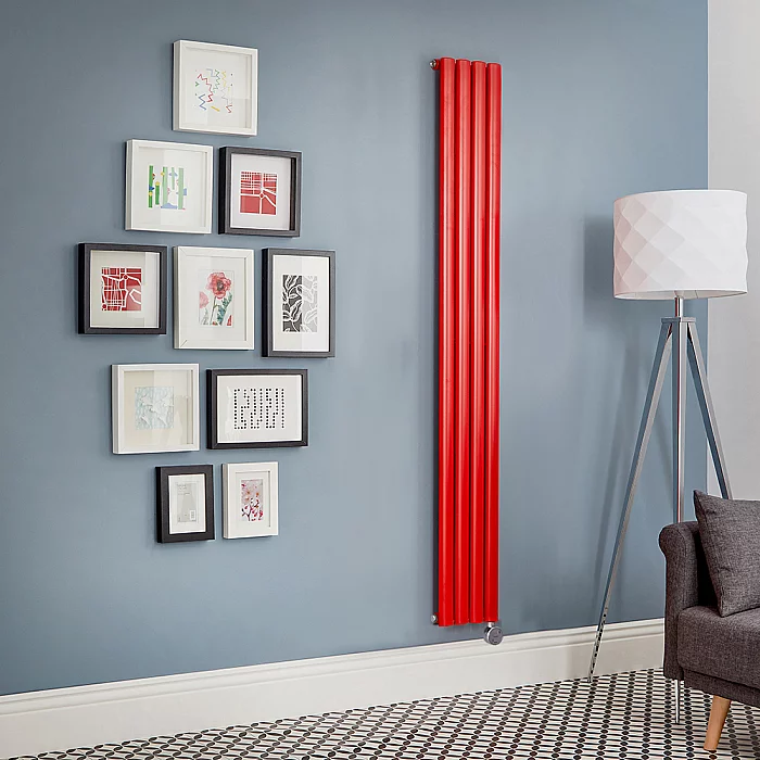 Milano x ECOSO Aruba Electric Siamese Red Vertical Designer Radiator 1600mm x 236mm with WiFi Thermostatic Heating Element