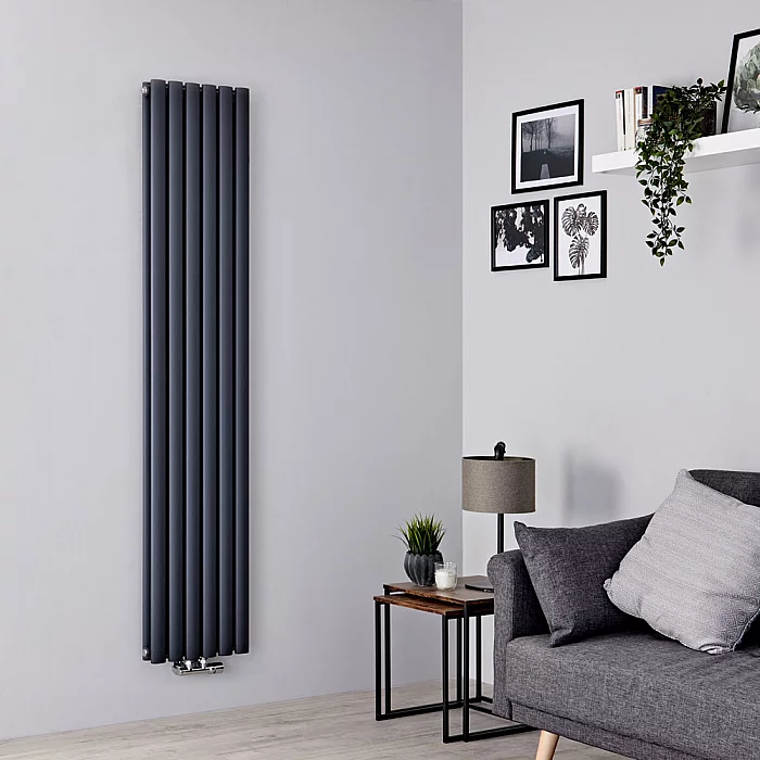 Milano Aruba Flow Anthracite Vertical Double Panel Middle Connection Designer Radiator 1780mm x 354mm