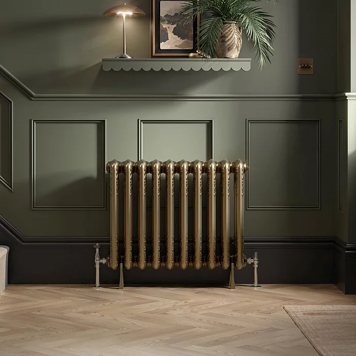 Milano Bloomsbury 600mm x 1220mm Brushed Brass Ornate Steel Traditional Horizontal Radiator