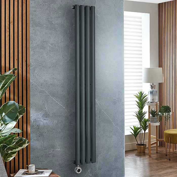 Milano Aruba Electric Anthracite Vertical Designer Radiator 1780mm x 236mm Single Panel with Hardwired Chrome WiFi Heating Element